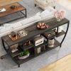 Modern Industrial 70-inch Long Narrow Console Sofa Table with Black Wood Shelves