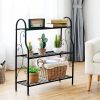 Indoor/Outdoor Black Metal 3-Tier Bookcase Plant Stand Shelving Rack