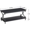 Modern Industrial Black Metal Wood Coffee Table with Bottom Storage Shelf