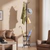 Brown Metal Coat Rack Entryway Hall Tree with Umbrella Stand