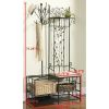Entryway Hall Tree Coat Rack Storage Bench with Scrolling Leaves Scrollwork