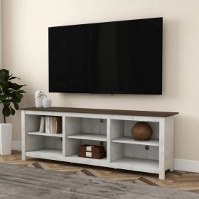 Farmhouse TV Stand in Grey Oak with Brown Wood Finish Top for TVs up to 70-inch