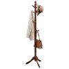 Adjustable Height Solid Wood Coat Rack with 10 Hooks in Dark Brown Finish