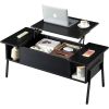 Modern Lift-Top Coffee Table Laptop Desk with Storage Shelf in Black Wood Finish