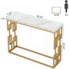 42-inch Modern Console Sofa Table with White Faux Marble Top and Gold Frame