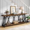 Industrial 70-in. Brown Wood Top Console Table with Heavy Duty Black Metal Frame