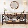 Modern 70-inch Long Narrow Console Sofa Table with Brown Wood Top and Shelf