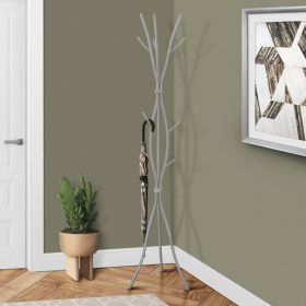 74-inch Freestanding Silver Metal Coat Rack Entryway Hall Tree Umbrella Stand