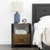 Set of 2 - Modern Metal Wood Side End Table Nightstand with Storage Drawer