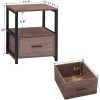 Set of 2 - Modern Metal Wood Side End Table Nightstand with Storage Drawer