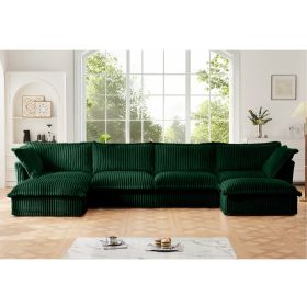 Slipcovered U Shape Sectional Wide and Deep Seat Sofa Couch, 4 Seater Sofa with French Edges Design Multiple Big Pillows