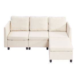 Modular Sectional Sofa, 3-Seater Modular Sofa with Hidden Storage, Cloud Sectional Couch with Ottoman & High Rebound Sponge