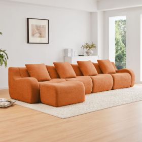 L-Shaped 4-Seat Boneless Sofa,Teddy Fabric No Assembly Required Curved Armrest,Anti-slip Design, Assembly Chaise