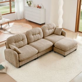 Modular Sectional L Shaped Couch With Ottoman, Premium Chenille Fabric,Quilted Pleated Design,Ergonomic Design Easy Install,Fits Bedrooms