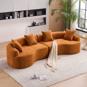 Compression Sponge Sofa Orange Curved Modular Sectional, 30D High-Density Chenille Sleeper Couch for Apartment, Living Room,110"L