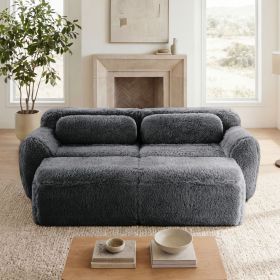 80''Soft Plush Fabric,Boneless Sofa,No Assembly Required,Bottom Anti-Slip Design,With Ottoman And Throw Pillows,Deep Seat Design