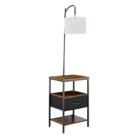 Floor Lamp with Table, 3-Tier End Table with Drawer and 3 Color Temperature Lighting