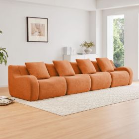 4-Seat Boneless Sofa, High-Quality Teddy Fabric,No assembly required Curved armrest,Anti-slip Design