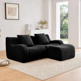 L-Shaped Teddy Fabric 2-Seat Boneless Sofa,No Assembly Required Curved Armrest,Streamlined Design Ergonomic Design (Color: as Pic)
