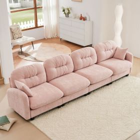 Four - Seater Modular Sectional Couch,Premium Chenille Fabric,With 2 Throw Pillows,Quilted Pleated Design,High-Density Foam Easy Install,Fits Bed (Color: as Pic)