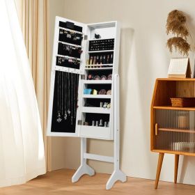 Mirrored Standing Jewelry Armoire Cabinet with LED Lights (Color: White)