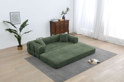 Sleeper Sofa with Pillow,Comfy Foldable Sofa Bed Compressed Sofa in Box, Convertible Sofa Bed for Living Room Bedroom Lounge Studio (Color: Army green)